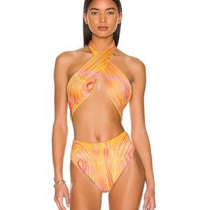 Frankie's Bikinis Orange and Pink One Piece